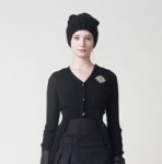 Pre-Fall Dark navy merino double layer cardigan, Charcoal wool felt pleated wrap skirt
