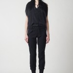 PF11_Look 05 Black crepe de chine easy blouse with black Tibetan goat wrap harness, Black stretch wool gabardine boyish cropped trouser