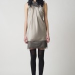 PF11_Look 08 Stone washed silk cocktail dress with extreme racer back and black faille fringe collar with tulle hem