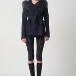 PF11_Look 11 Navy wool felt trench with charcoal Tibetan goat under collar
