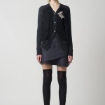 PF11_Look 18 Charcoal wool bi-color double layer cardigan with jeweled crest, Grey wool felt layered zipper school girl skirt