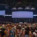 The crowd rushing to their seats!
