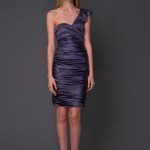 From our Lavender, Holiday 2011 Collection, this navy one-shoulder ruched satin dress is perfect for your work Holiday party or New Year's Eve bash!