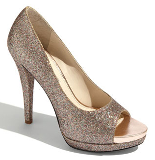 Our glittery "Selima" peep-toe pump from the Lavender collection will allow you to dance the night away in style.